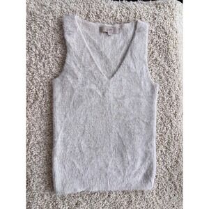 Loft Cream Fuzzy Metallic V Neck Sleeveless Sweater Top Womens XS